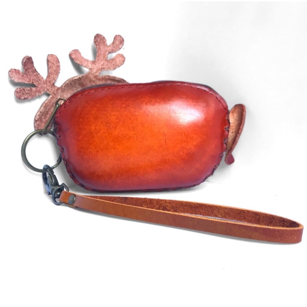 1 LEFT! Genuine Leather Handmade Handcrafted Moose Winter Wristlet Bag - Picture 3 of 4